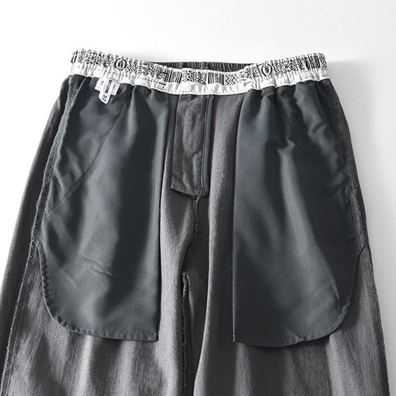 Buddha Stones Fall Solid Drawstring Zipper Men's Linen Wide Leg Pants With Pockets - image 7