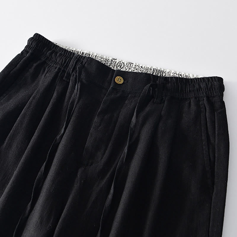 Buddha Stones Fall Solid Drawstring Zipper Men's Linen Wide Leg Pants With Pockets - image 10