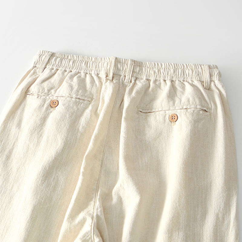 Buddha Stones Fall Solid Drawstring Zipper Men's Linen Wide Leg Pants With Pockets - image 27