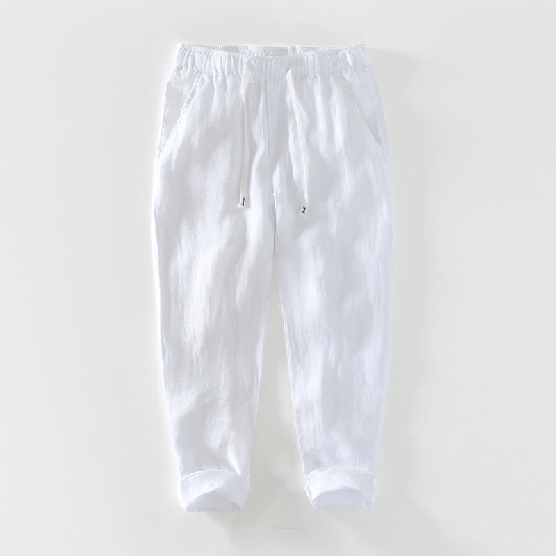 Buddha Stones Fall Solid Drawstring Elastic Waist Men's Linen Ankle-Length Pants With Pockets - White - US/UK/AU44，EU54 (4XL) - image 30