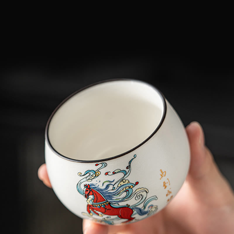 Buddha Stones Year Of The Horse Hand Painted Ceramic Teacup Kung Fu Tea Cup  - image 6