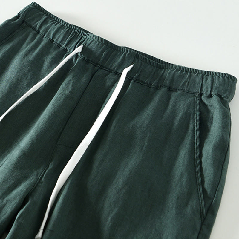 Buddha Stones Fall Solid Drawstring Elastic Waist Men's Linen Ankle-Length Pants With Pockets - image 26