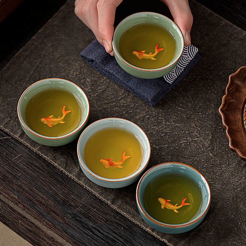 Buddha Stones Hand Painted Koi Fish Ceramic Teacup Kung Fu Tea Cup 50ml - image 10