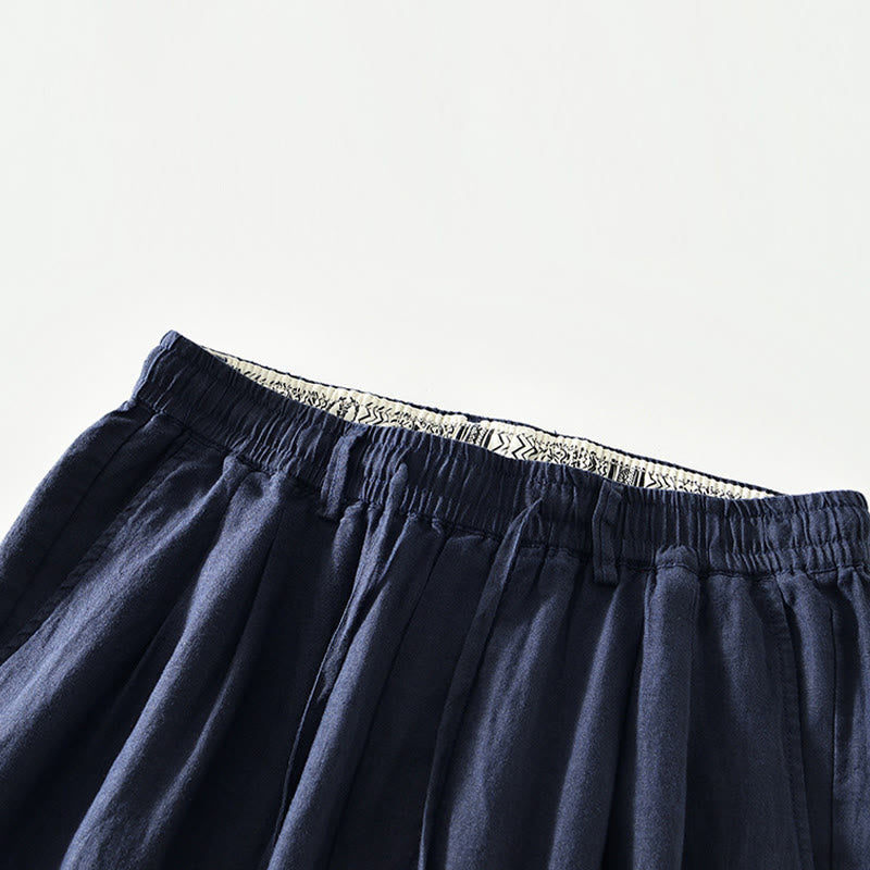 Buddha Stones Fall Solid Drawstring Elastic Waist Men's Linen Straight Leg Pants With Pockets - image 1