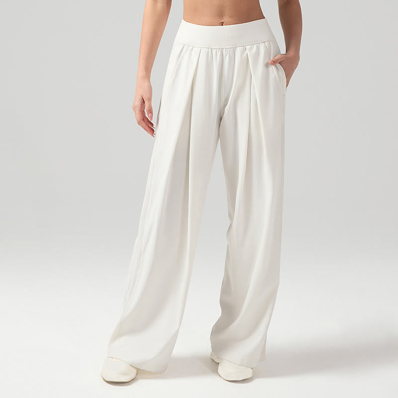 Buddha Stones Solid Color Breathable Women's Wide Leg Pants Sports Yoga Sweatpants With Pockets - White - US12，UK/AU16，EU44 (XL) - image 0