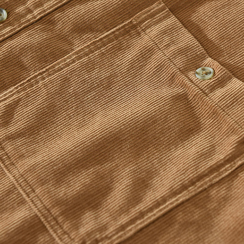 Buddha Stones Fall Decorative Pocket Buttons Down Stand Collar Long Sleeve Men's Cotton Corduroy Shirt - image 4