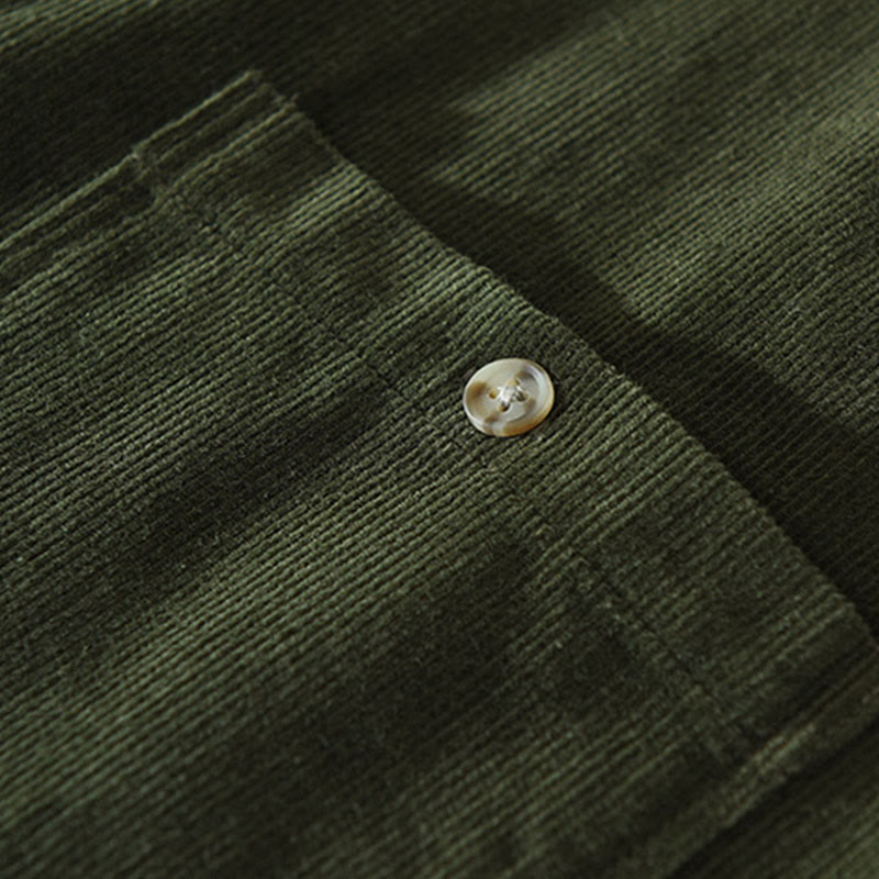 Buddha Stones Fall Decorative Pocket Buttons Down Stand Collar Long Sleeve Men's Cotton Corduroy Shirt - image 12