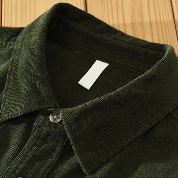 Buddha Stones Fall Decorative Pocket Buttons Down Stand Collar Long Sleeve Men's Cotton Corduroy Shirt - image 10