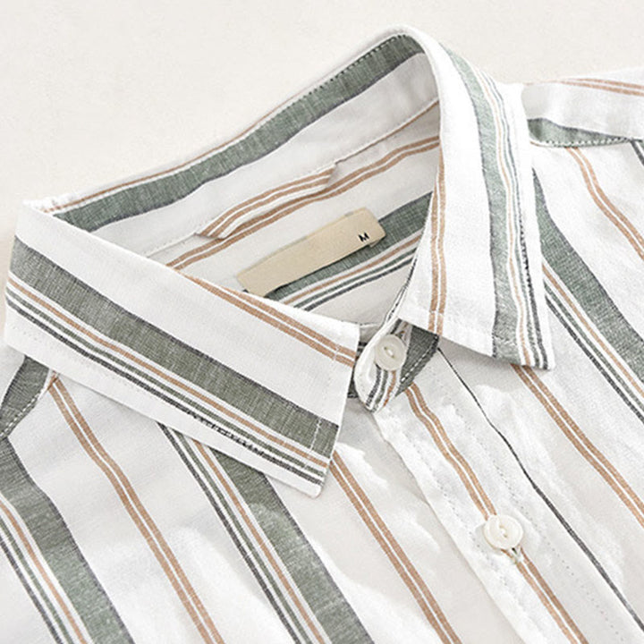 Buddha Stones Fall Stripe Decorative Pocket Buttons Down Long Sleeve Three Quarter Sleeve Short Sleeve Men's Cotton Shirt - image 13