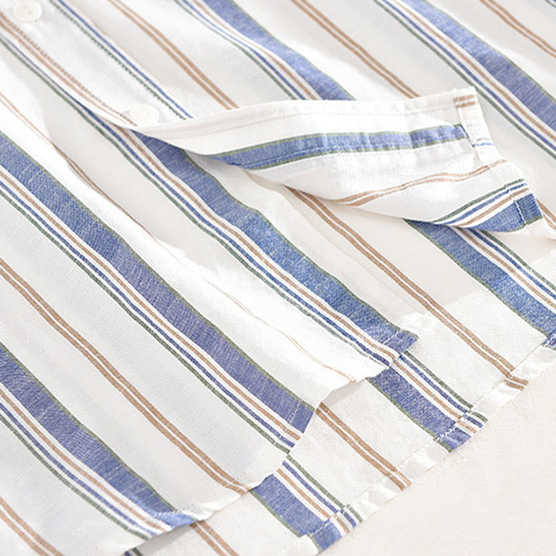 Buddha Stones Fall Stripe Decorative Pocket Buttons Down Long Sleeve Three Quarter Sleeve Short Sleeve Men's Cotton Shirt - image 8