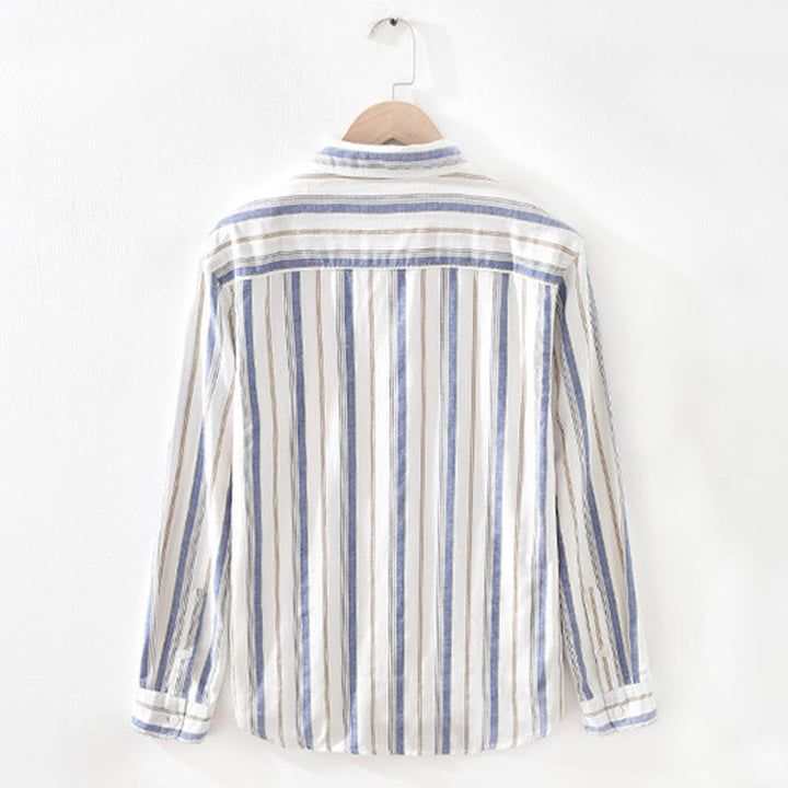 Buddha Stones Fall Stripe Decorative Pocket Buttons Down Long Sleeve Three Quarter Sleeve Short Sleeve Men's Cotton Shirt - image 2