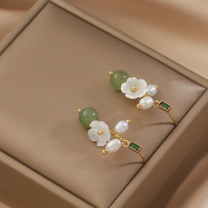 Buddha Stones Hetian Jade Pearl Bead Flower Prosperity Abundance Earrings - image 2