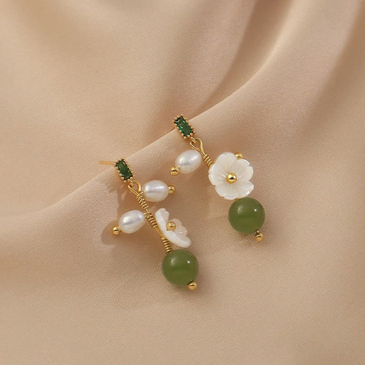 Buddha Stones Hetian Jade Pearl Bead Flower Prosperity Abundance Earrings - image 6