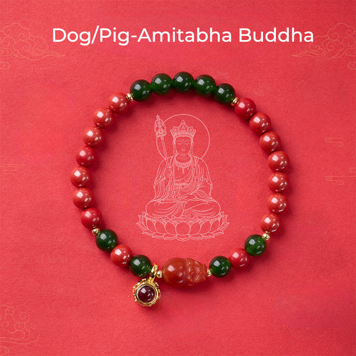 Buddha Stones Year Of The Horse Micro-Engraving Projection The Chinese Zodiac Natal Buddha Cinnabar Blessing Bracelet - Dog/Pig-Amitabha Buddha - image 20