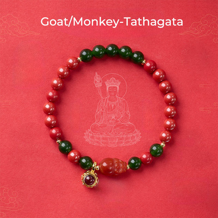 Buddha Stones Year Of The Horse Micro-Engraving Projection The Chinese Zodiac Natal Buddha Cinnabar Blessing Bracelet - Goat/Monkey-Tathagata - image 16