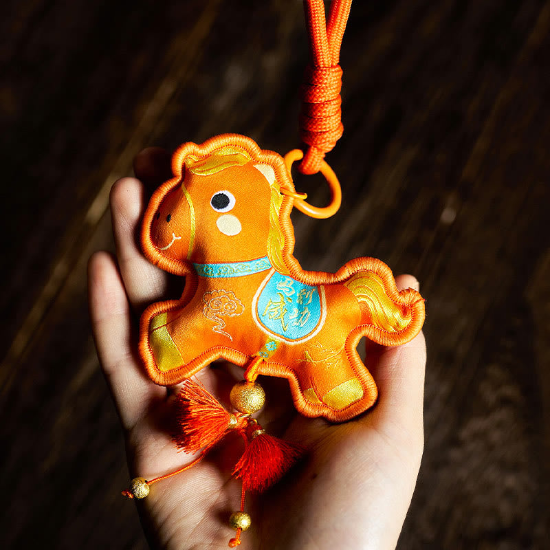 Buddha Stones Year Of The Horse Various Color Embroidery Tassel Prosperity Key Chain - Orange Horse(Size: 9*8cm) - image 9