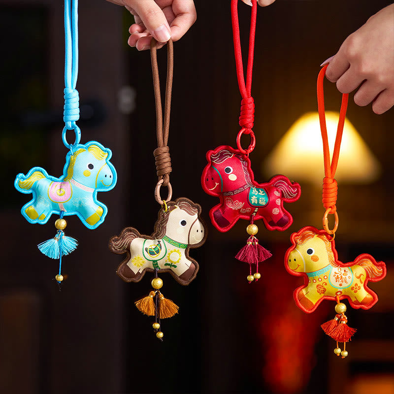 Buddha Stones Year Of The Horse Various Color Embroidery Tassel Prosperity Key Chain - image 0