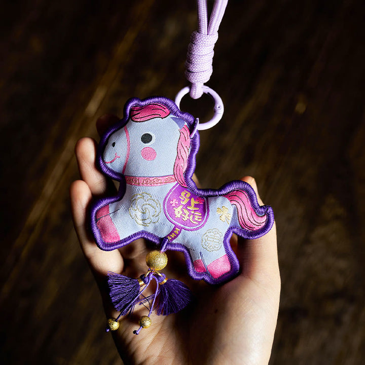 Buddha Stones Year Of The Horse Various Color Embroidery Tassel Prosperity Key Chain - Purple Horse(Size: 9*8cm) - image 8