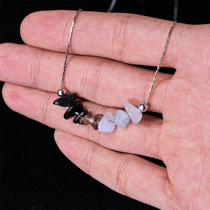 Buddha Stones Black Obsidian Smoky Quartz Garnet Aquamarine Strawberry Quartz Pink Crystal Strength Necklace Pendant - image 4