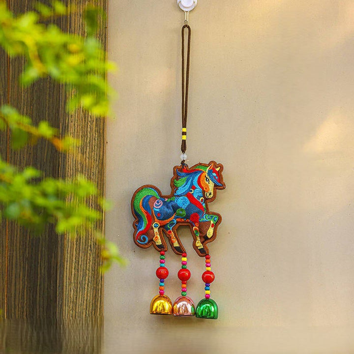 Buddha Stones Year Of The Horse Embroidery Copper Coins Bell Charm Tassel Wealth Success Hanging Decoration - Colorful Horse(11*34cm) - image 12