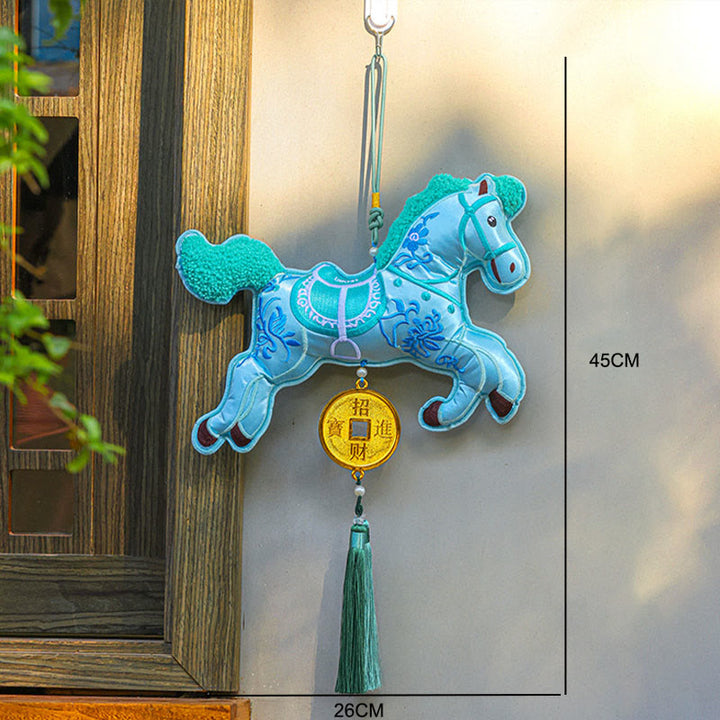 Buddha Stones Year Of The Horse Embroidery Copper Coins Bell Charm Tassel Wealth Success Hanging Decoration - image 2