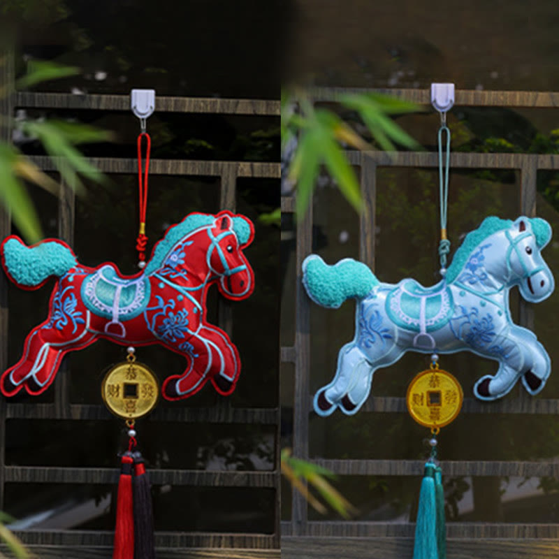 Buddha Stones Year Of The Horse Embroidery Copper Coins Bell Charm Tassel Wealth Success Hanging Decoration - image 6