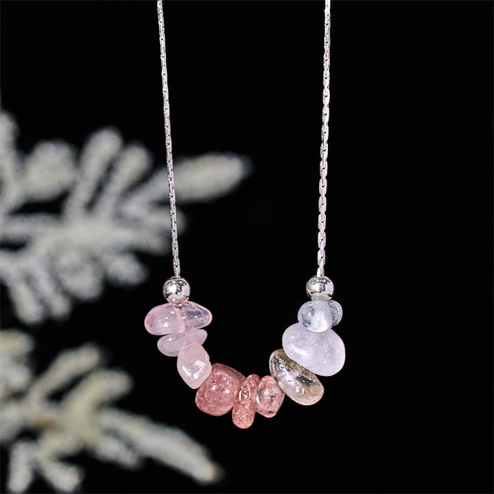 Buddha Stones Black Obsidian Smoky Quartz Garnet Aquamarine Strawberry Quartz Pink Crystal Strength Necklace Pendant - Strawberry Quartz - image 20