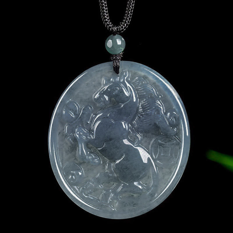 Buddha Stones Year Of The Horse Jade Luck Abundance Necklace Pendants - image 2