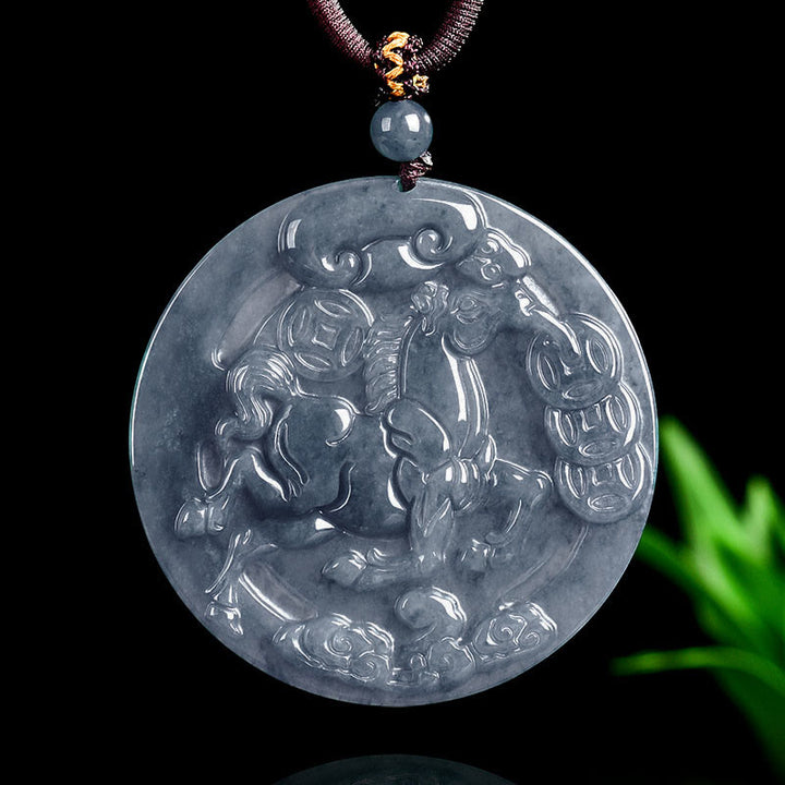 Buddha Stones Year Of The Horse Jade Prosperity Abundance Necklace Pendants - Jade Horse - image 0
