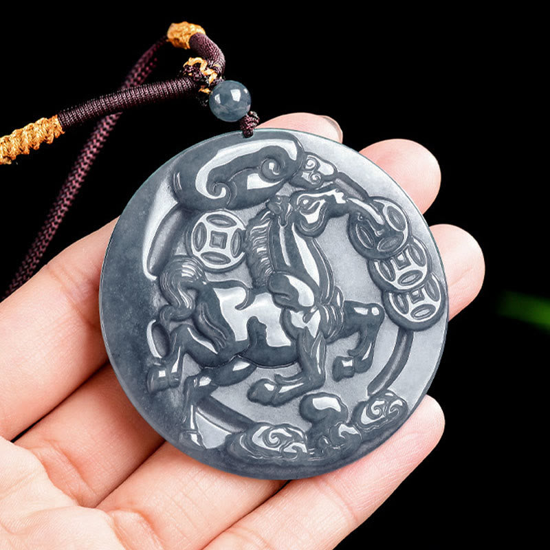 Buddha Stones Year Of The Horse Jade Prosperity Abundance Necklace Pendants - image 3