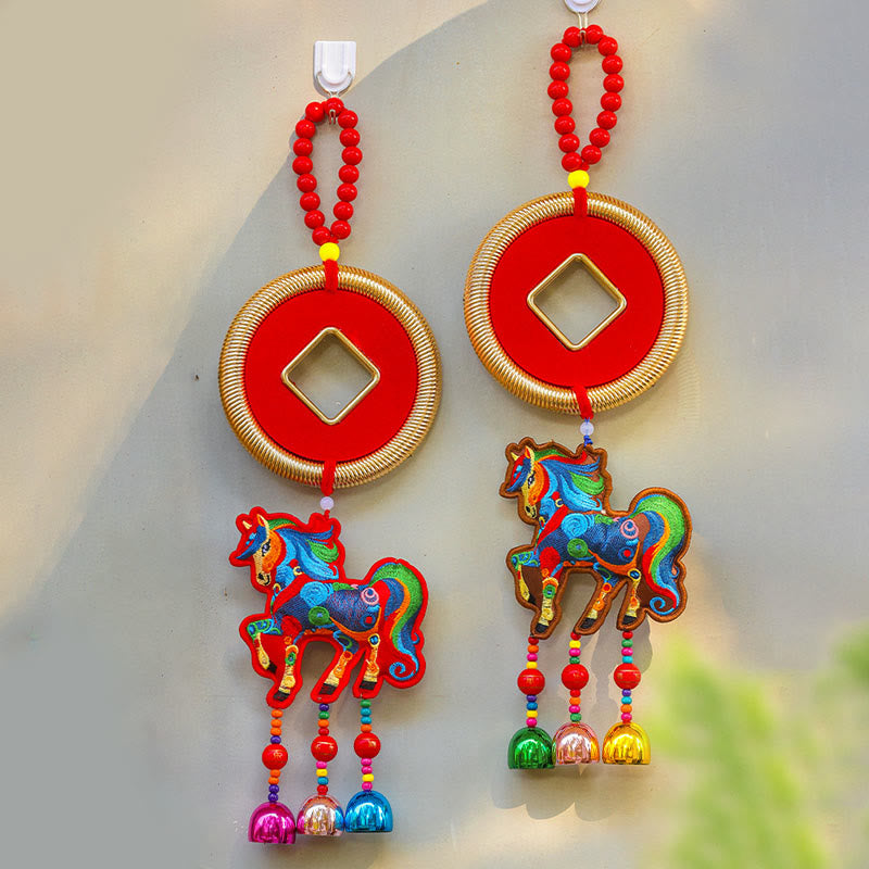 Buddha Stones Year Of The Horse Embroidery Money Bag Gourd Copper Coins Bell Charm Success Hanging Decoration - image 16