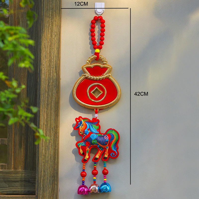 Buddha Stones Year Of The Horse Embroidery Money Bag Gourd Copper Coins Bell Charm Success Hanging Decoration - image 10