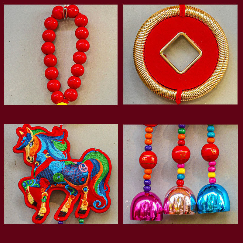 Buddha Stones Year Of The Horse Embroidery Money Bag Gourd Copper Coins Bell Charm Success Hanging Decoration - image 20