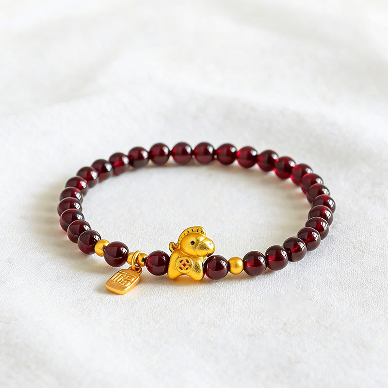 Buddha Stones Year Of The Horse Garnet Fu Character Protection Bracelet - Garnet(Wrist Circumference14-15cm) - image 0