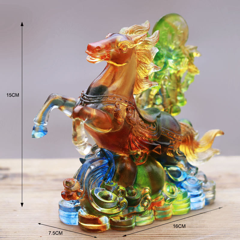 Buddha Stones Year of the Horse Handmade Horse Fu Character Liuli Crystal Art Piece Prosperity Home Office Decoration - image 4