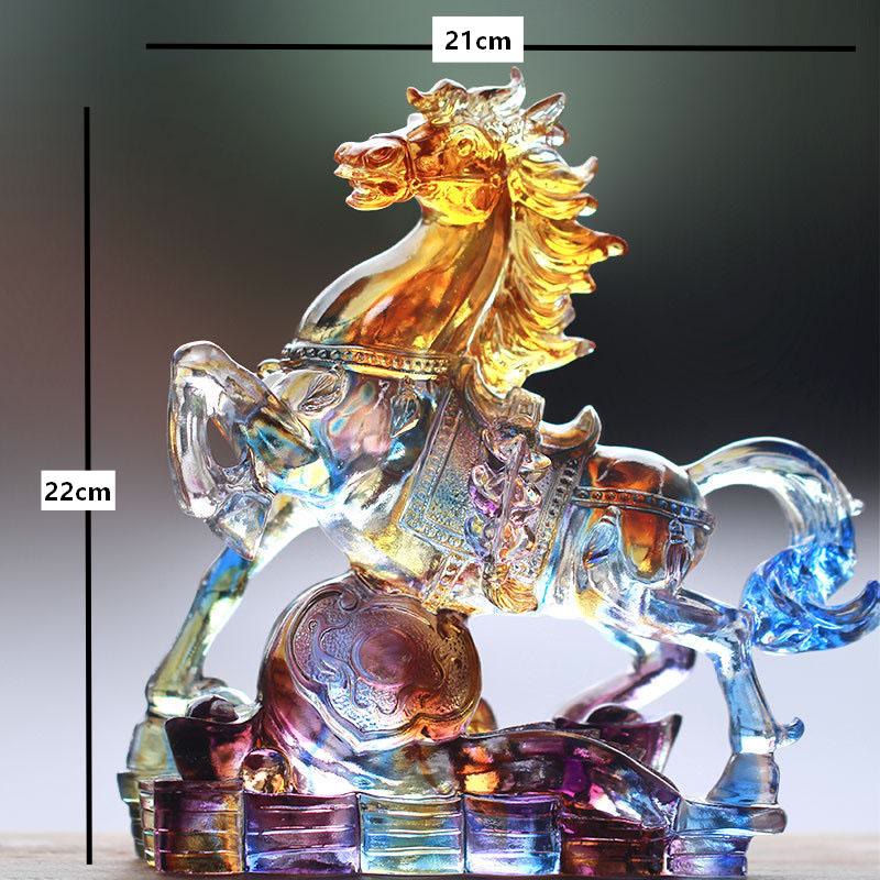 Buddha Stones Year Of The Horse Carved Ruyi Horse Liuli Crystal Art Piece Prosperity Home Office Decoration - image 1