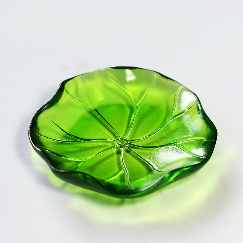 Buddha Stones Year of the Horse Lotus Pod Lotus Leaf Liuli Crystal Art Piece Home Office Energy Decoration - Green Lotus Leaf Pad 7.5*1.5cm - image 10