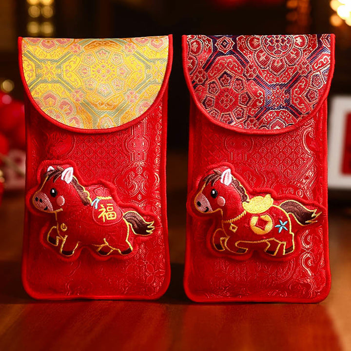 Buddha Stones Year Of The Horse 2026 New Year Fu Character Lucky Embroidery Chinese Red Envelope - image 0