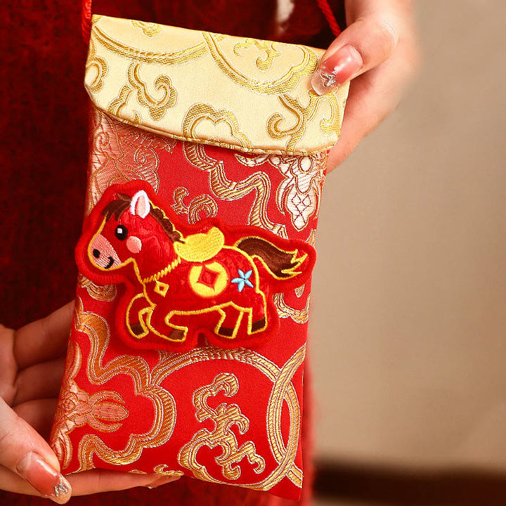 Buddha Stones Year Of The Horse 2026 New Year Fu Character Lucky Embroidery Chinese Red Envelope - Yellow Top Ingot Horse(10.5*18.5cm) - image 11