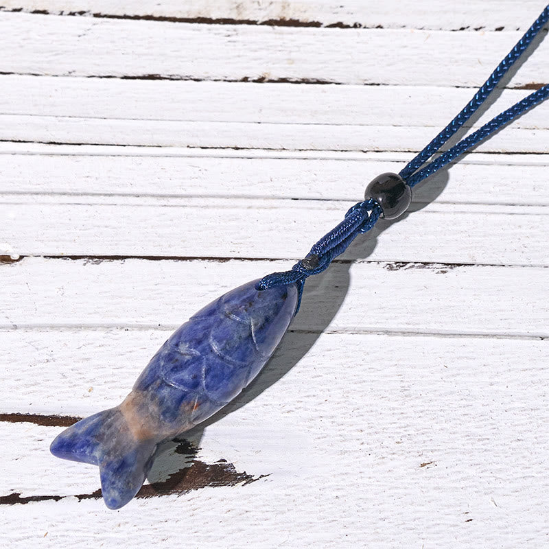 Buddha Stones Carving Koi Fish Pink Crystal Indian Agate Amethyst Warmth Prosperity Necklace Pendant - Sodalite(Pendant Size: 15*40mm) - image 38