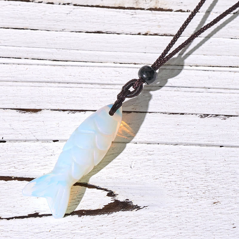 Buddha Stones Carving Koi Fish Pink Crystal Indian Agate Amethyst Warmth Prosperity Necklace Pendant - Opal(Pendant Size: 15*40mm) - image 53