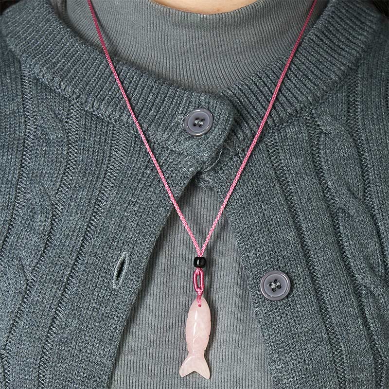 Buddha Stones Carving Koi Fish Pink Crystal Indian Agate Amethyst Warmth Prosperity Necklace Pendant - image 4