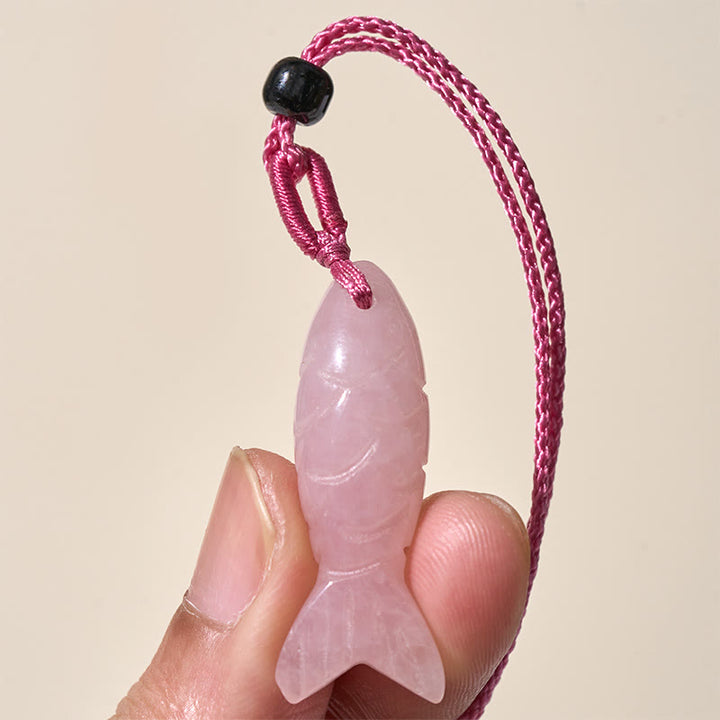 Buddha Stones Carving Koi Fish Pink Crystal Indian Agate Amethyst Warmth Prosperity Necklace Pendant - image 3
