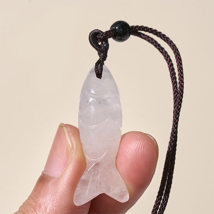 Buddha Stones Carving Koi Fish Pink Crystal Indian Agate Amethyst Warmth Prosperity Necklace Pendant - image 50