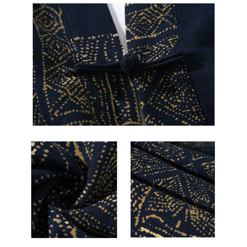 Buddha Stones Geometry Floral Stripes Butterfly Ink Open Front Half Sleeve Jacket Men's Kimono - image 10