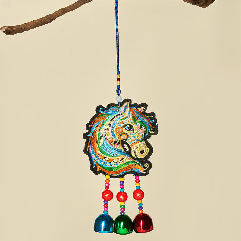 Buddha Stones Year Of The Horse Embroiderwed Horse Head Bell Charm Tassel Success Hanging Decoration - image 1