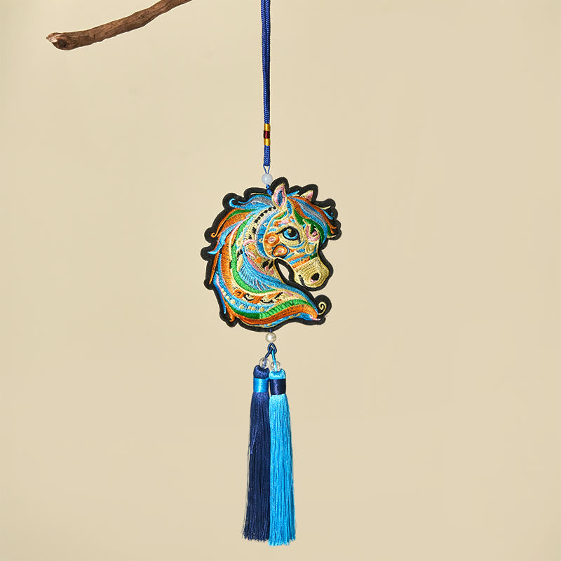 Buddha Stones Year Of The Horse Embroiderwed Horse Head Bell Charm Tassel Success Hanging Decoration - image 5