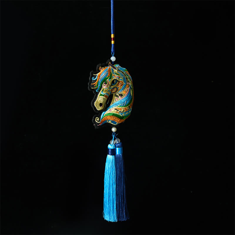 Buddha Stones Year Of The Horse Embroiderwed Horse Head Bell Charm Tassel Success Hanging Decoration - Horse&Tassel(Length: 40cm) - image 4