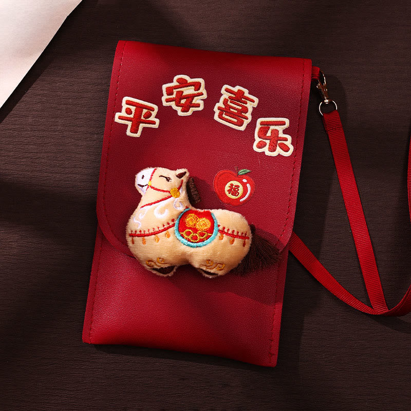 Buddha Stones Year Of The Horse 2026 New Year Fu Character Peace Joy Crossbody Red Envelope Bag - image 7