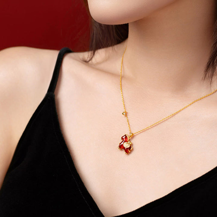 Buddha Stones Year Of The Horse Red Agate Fu Character Confidence Necklace Pendants - image 2